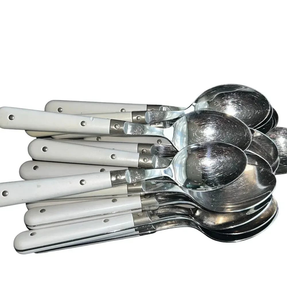 57 pieces vintage Eme Italy flatware set white handle stainless